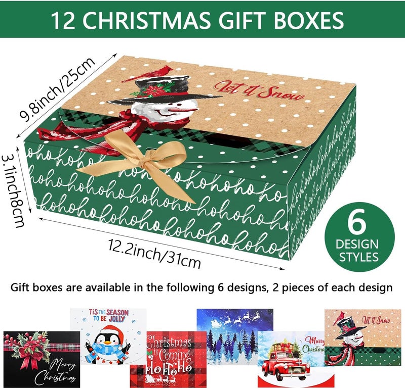 WLUSEAXI 12Pack Large Christmas Gift Boxes, 12x9.8x3.1Inches Christmas Boxes for Gifts with Lids, Perfect for Festive Gift Wrapping and Xmas Holiday Present - Image 3